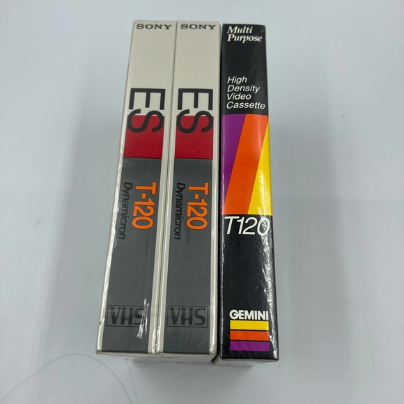 T-120 Sony & Gemini VHS Blank Tapes NEW SEALED Three Pieces NOS - Picture 1 of 7